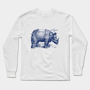 Albrecht Durer's Rhinoceros in Blue Long Sleeve T-Shirt